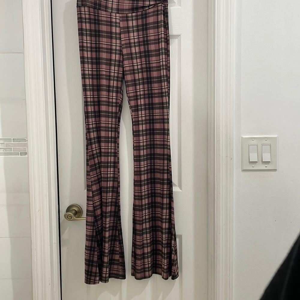Pink and black plaid bell bottoms size Small